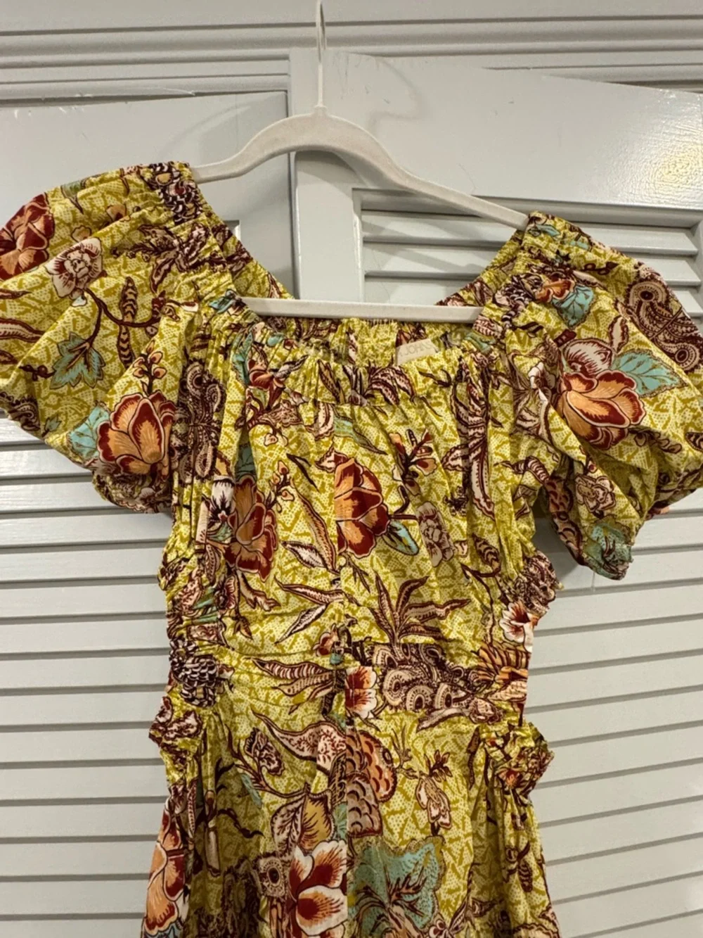 Ulla Johnson Yellow Floral Midi Dress with Puff Sleeves - Picture 2 of 10